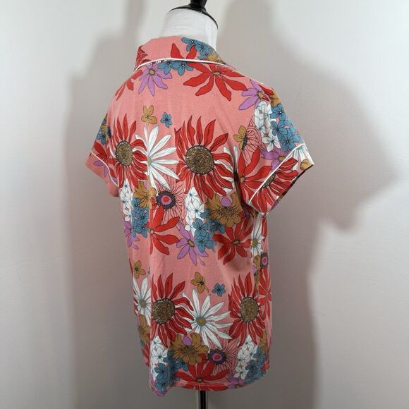 The Cats Pajamas M Floral Here Comes The Sun Button Down PJ Sleep Top Shirt - Picture 4 of 10